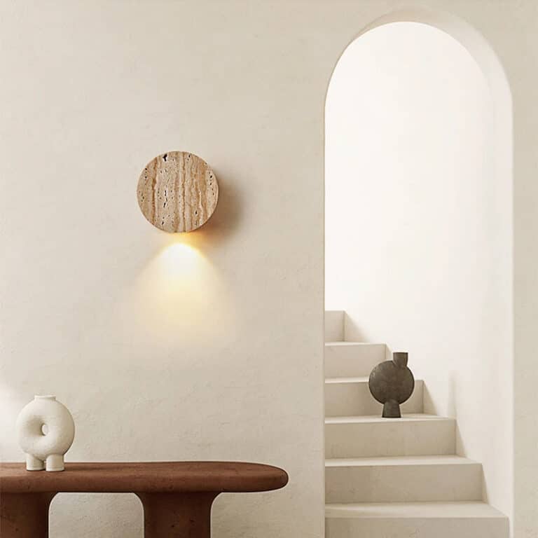 Applique Murale Marbre Wabi-Sabi Demi-Lune - Luminaire Pierre Naturelle Jaune Pour Chambre