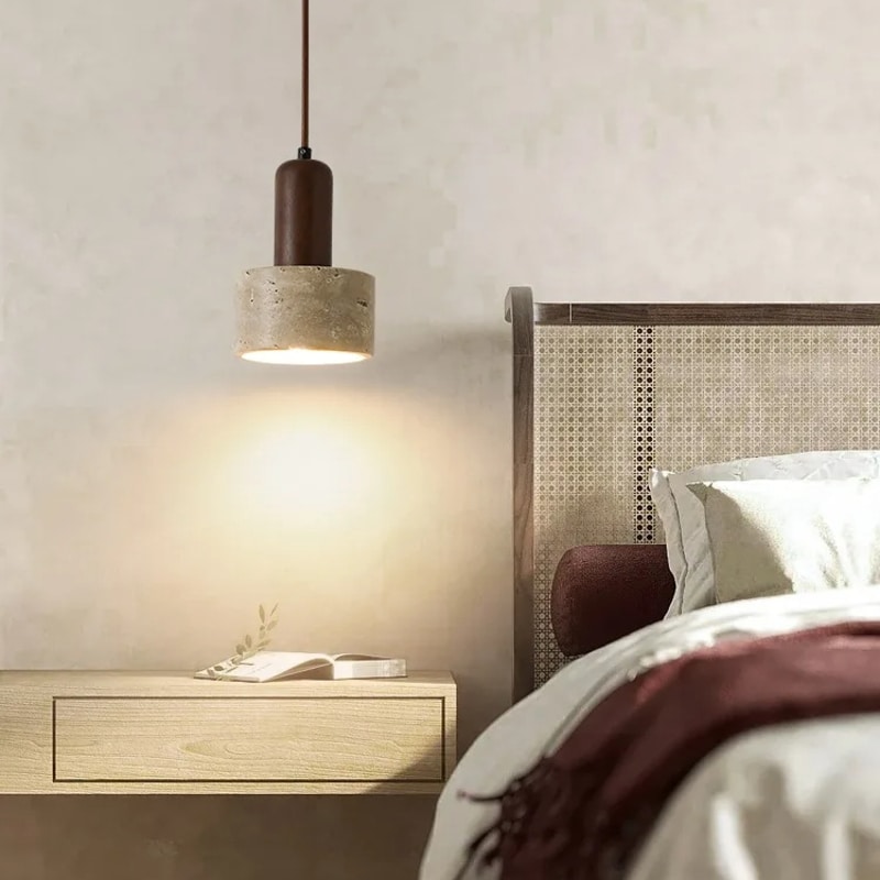 Suspension Plafond En Pierre Naturelle Et Bois – Style Nordique Rustique, Ampoule E27, Pour Cuisine, Salle à Manger, Salon…