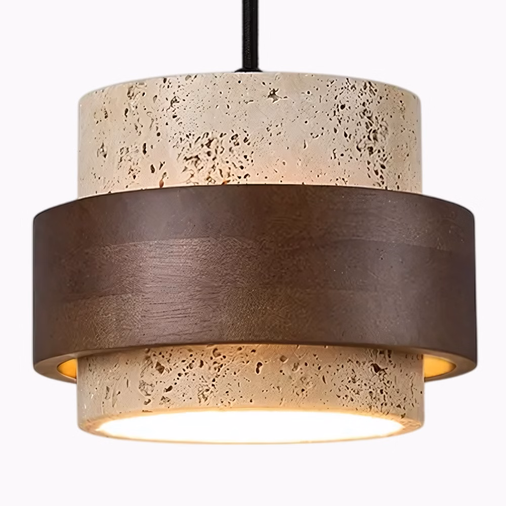 Lampe LED Suspendue en Bois et Marbre au Design Rétro