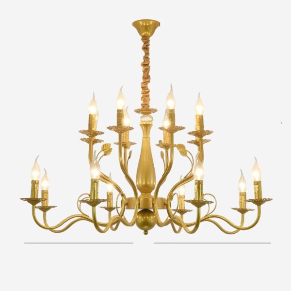 Lustre baroque doré et noir en fer forgé