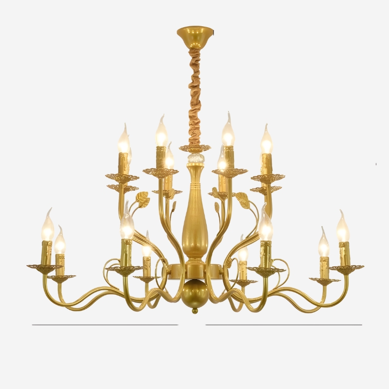 Lustre baroque doré et noir en fer forgé