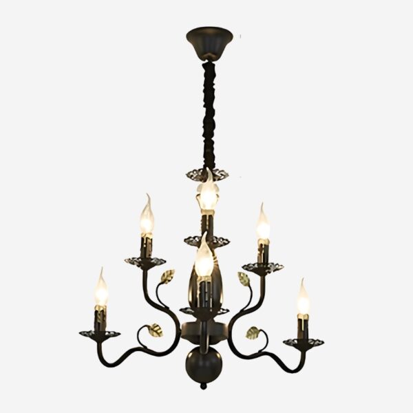 Lustre baroque doré et noir en fer forgé