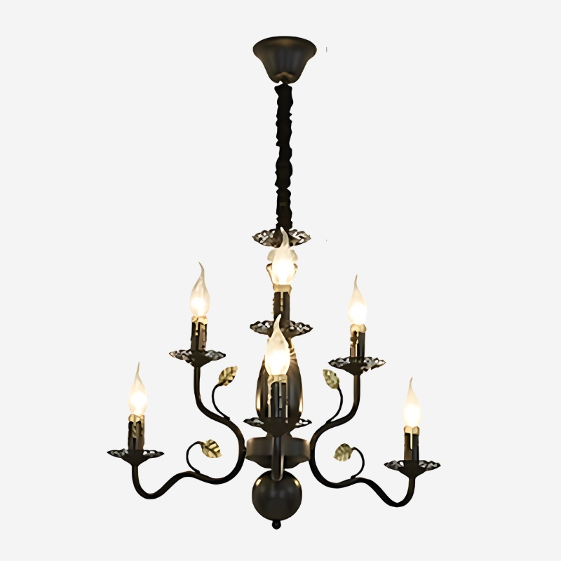 Lustre baroque doré et noir en fer forgé