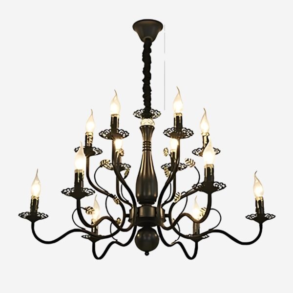 Lustre baroque doré et noir en fer forgé