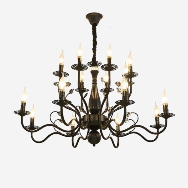 Lustre baroque doré et noir en fer forgé