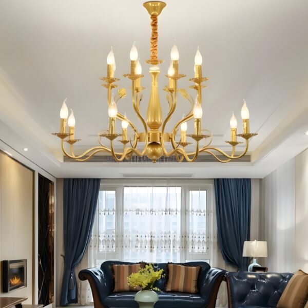 Lustre baroque doré et noir en fer forgé