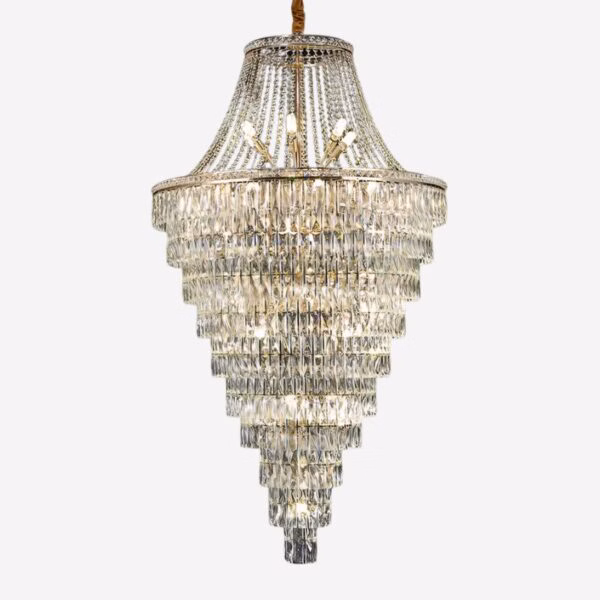 Lustre cristal cascade étages design luxe
