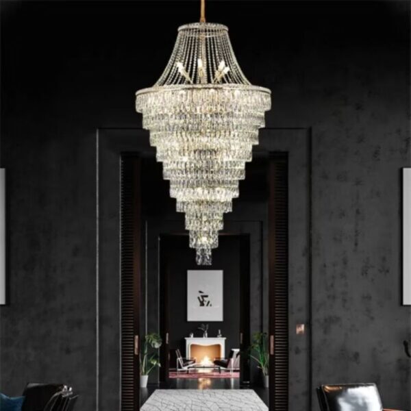 Lustre cristal cascade étages design luxe