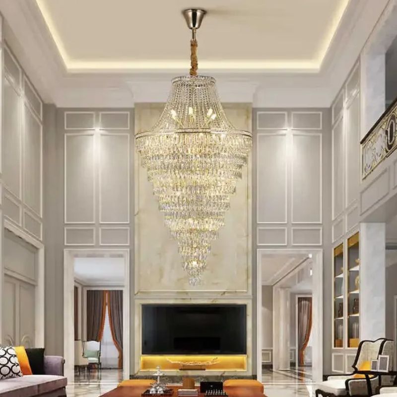 Lustre cristal cascade étages design luxe