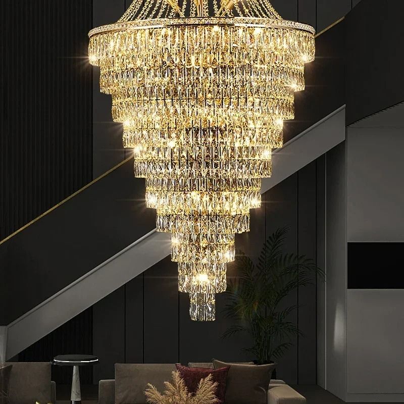 Lustre cristal cascade étages design luxe