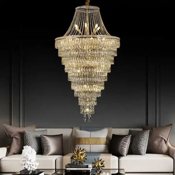 Lustre cristal cascade étages design luxe