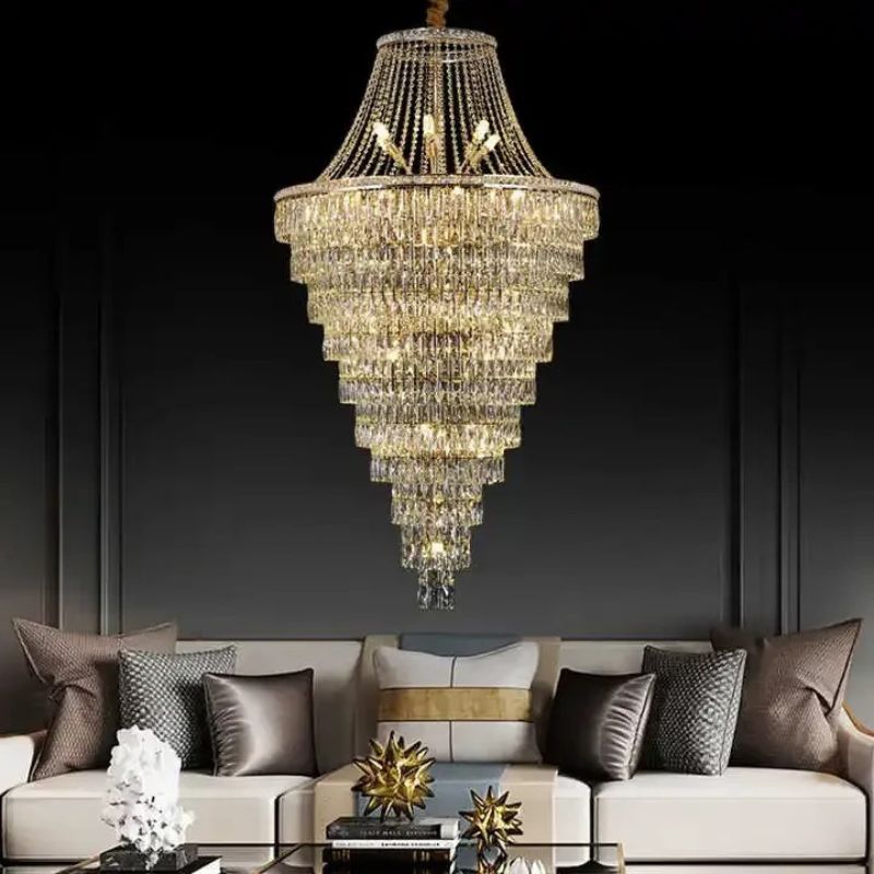 Lustre cristal cascade étages design luxe