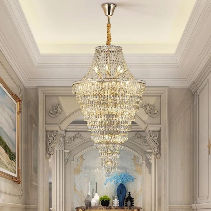 Lustre cristal cascade étages design luxe