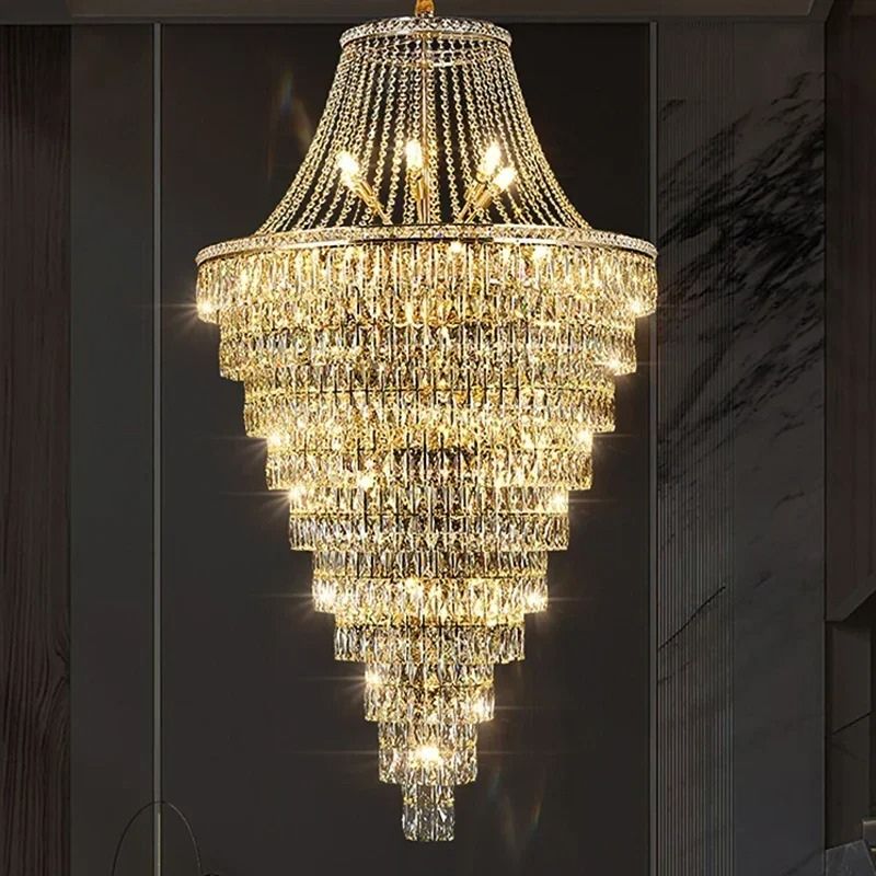 Lustre cristal cascade étages design luxe