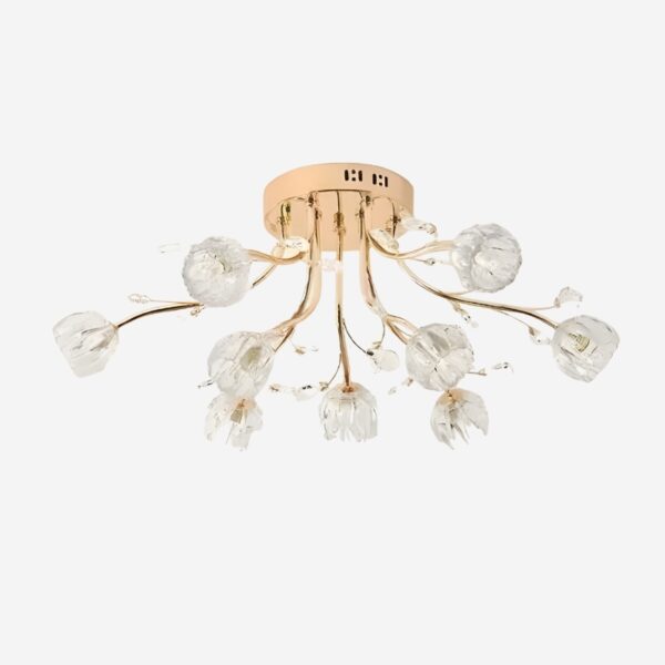 Plafonnier LED fleur cristal doré luxe