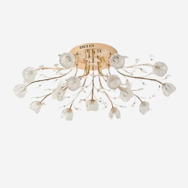 Plafonnier LED fleur cristal doré luxe