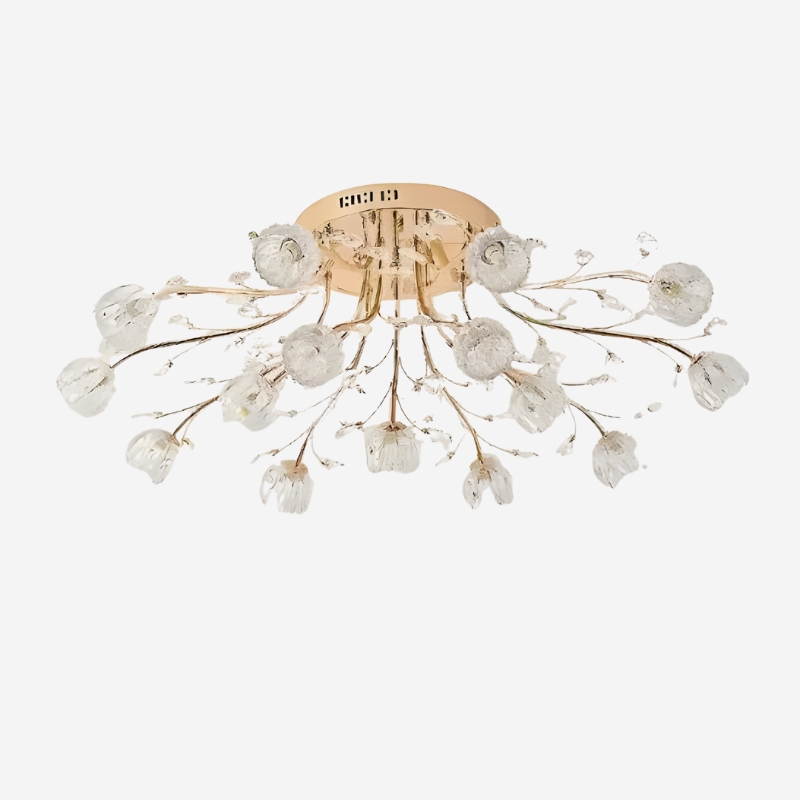 Plafonnier LED fleur cristal doré luxe