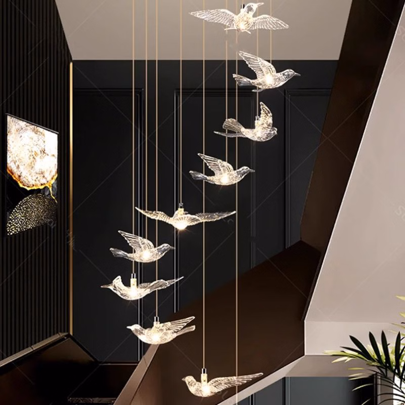 Suspension LED oiseaux acrylique design moderne