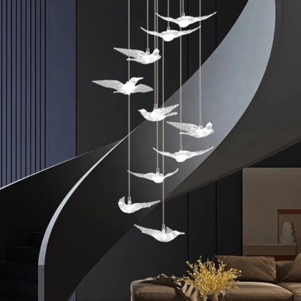 Suspension LED oiseaux acrylique design moderne