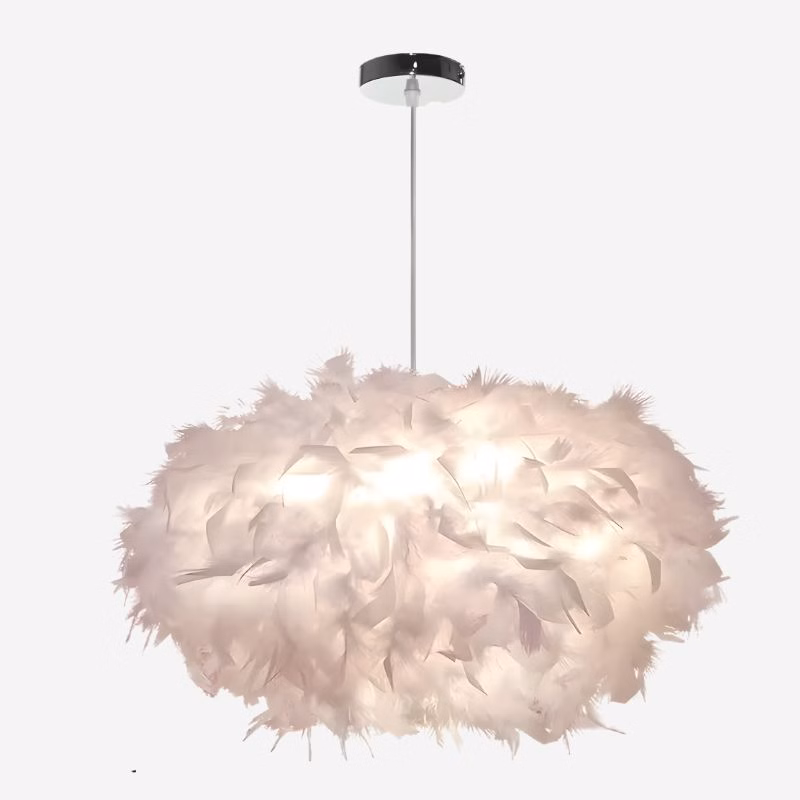 Suspension LED plumes blanches design scandinave