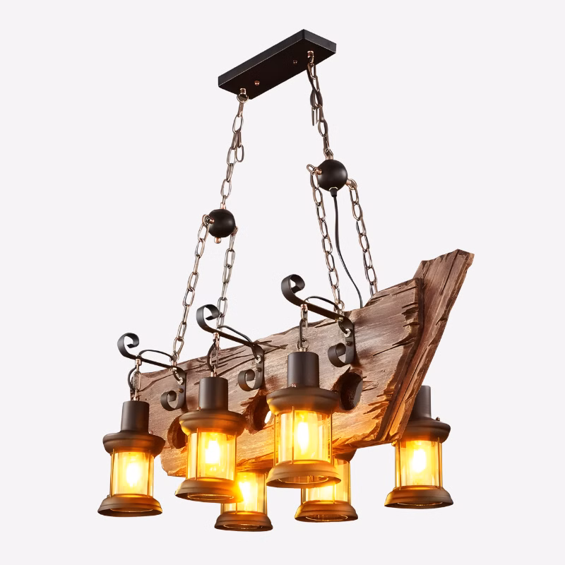 Suspension industrielle bois métal vintage rétro