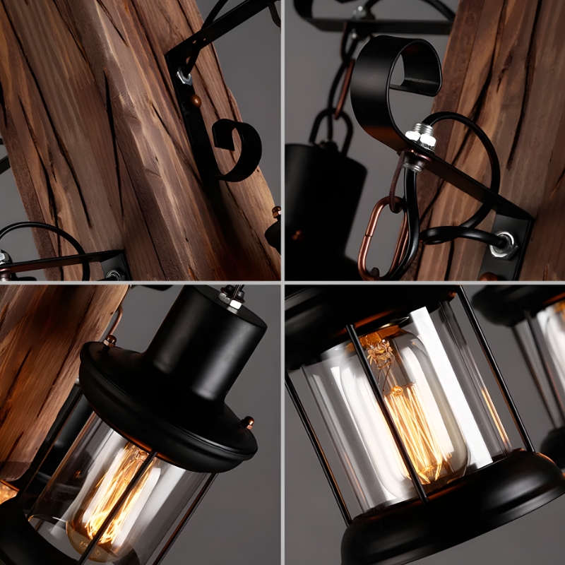 Suspension industrielle bois métal vintage rétro