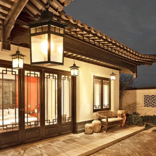 Suspension lanterne extérieure aluminium verre rétro