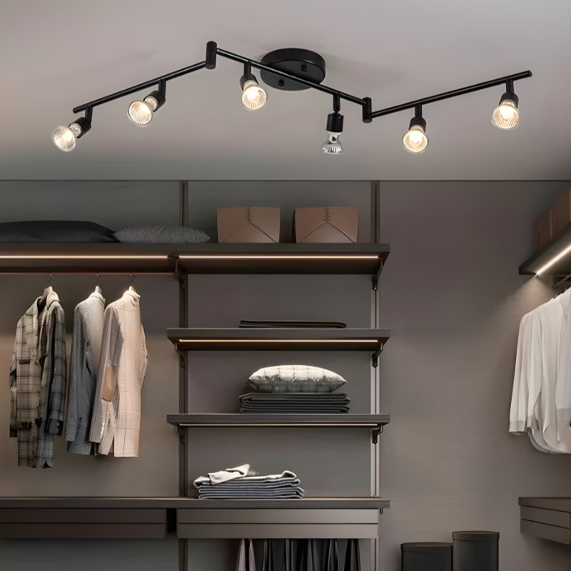 Plafonnier rail spot LED noir chrome orientable