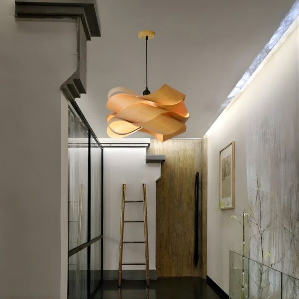 Suspension bois sculptural luminaire contemporain